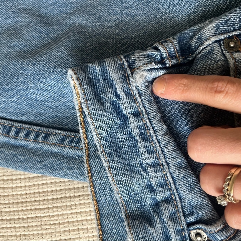 Vintage 90s Gap Reverse Tapered Jeans Womens 14 Ankle Blue Denim Made USA - Picture 5 of 16